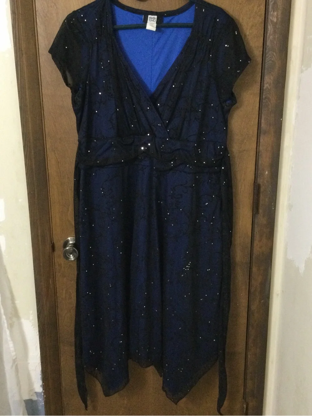 Studio 1940 Women’s 18 Navy Sparkle Asymmetrical Hem Dress - Picture 3 of 9